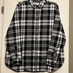 JACHS Girlfriend Black & White Plaid Flannel Button Down Shirt with Pockets XL